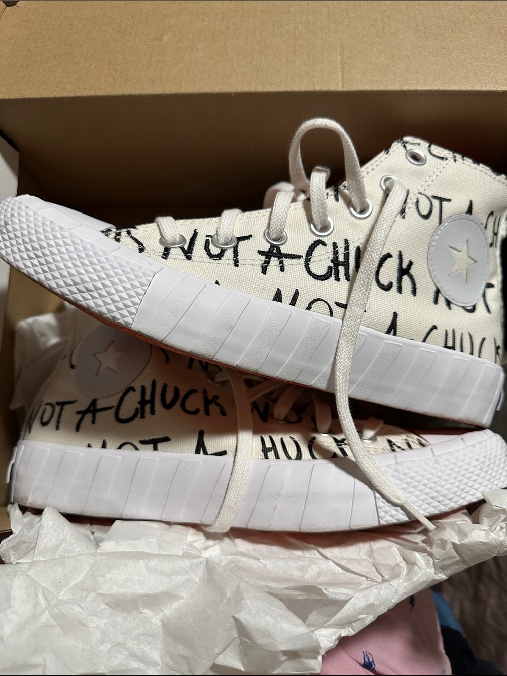 Kids High-Top Canvas Sneakers in White with Black Script